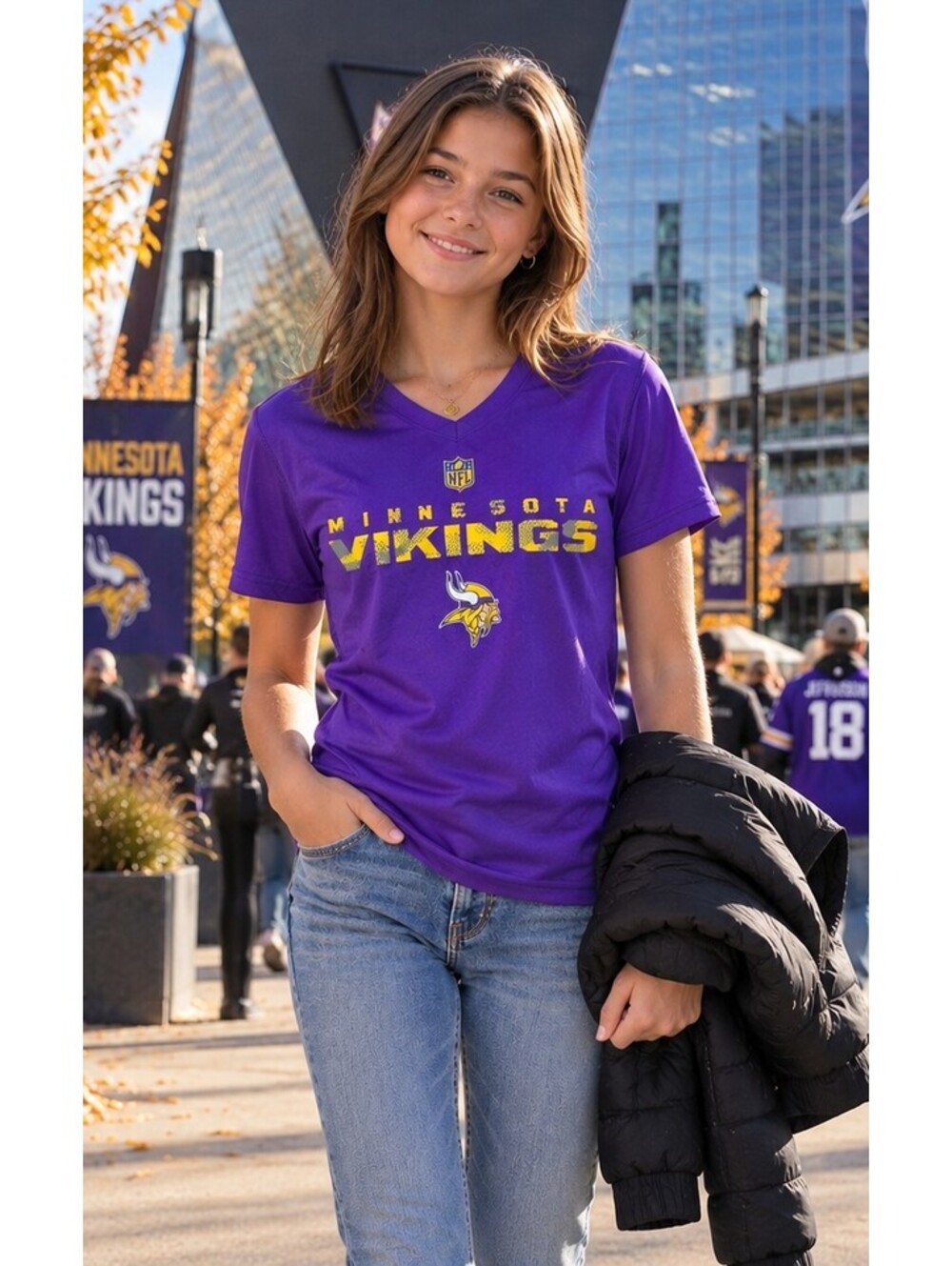 NWT Minnesota Vikings Youth L 14/16 Dri-Tek Reflective Performance T-Shirt